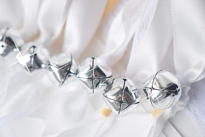 Kingsnow 50 Pack White Lace Ribbon Wands Wedding Streamers with Silver Bells, Silk Fairy Stick Wish Wands for Wedding Send off Party Activities Holiday Celebration