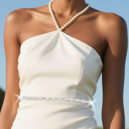 PEARLY JUN 1 Yard Pearl Rhinestone Trim Chain Silver Crystal Fringe Diamond Applique Ribbon String Tassel Strip for Sewing Wedding Dress Crafting Crafts Flower Embellishments