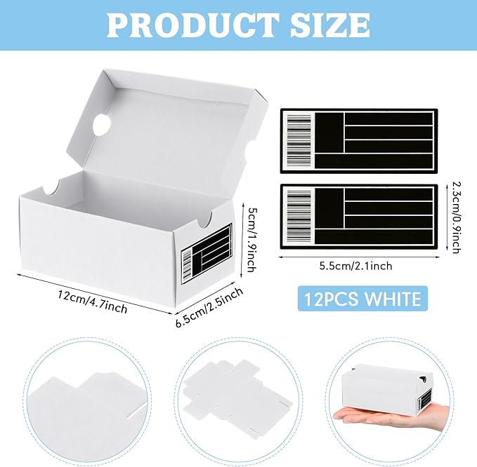 12 Sets Mini Shoe Gifts Boxes for Party Favors 4.7 x 2.5 x 2 Inch Sports Mini Sneaker Box with Editable Label for Candies Cookies Snacks(White,4.7 x 2.5 x 2 Inches)