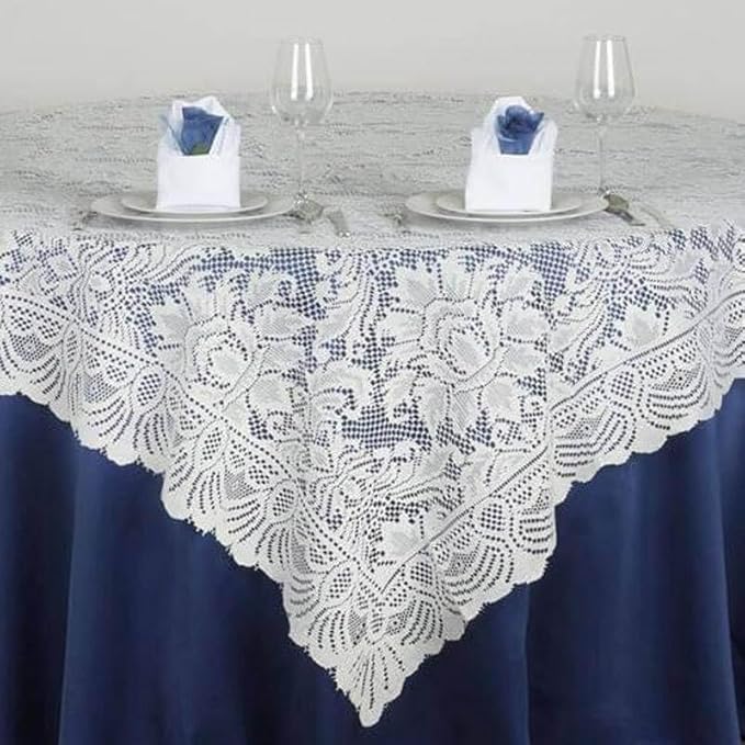 Efavormart 90" x 90" Ivory Square Lace Table Overlay for Wedding Catering Party Table Decorations