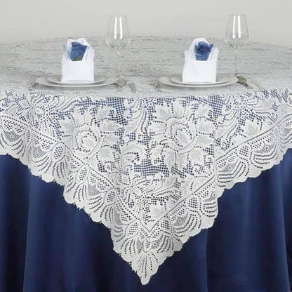 Efavormart 90" x 90" Ivory Square Lace Table Overlay for Wedding Catering Party Table Decorations