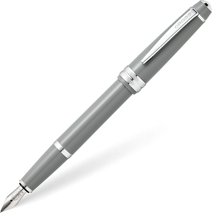 Cross Bailey Light Refillable Fountain Presented in a Everyday Gift Box - Medium Point, Black Ink, Polished Gray
