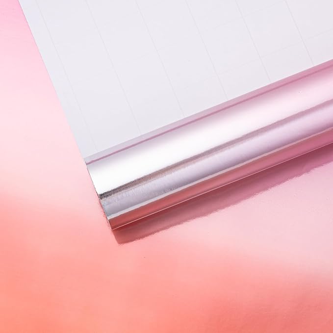 WRAPAHOLIC Ombre Foil Wrapping Paper - Mini Roll - 17 Inch X 33 Feet - Metallic Pink Gradient Color for Wedding, Birthday, Shower, Congrats, and Holiday