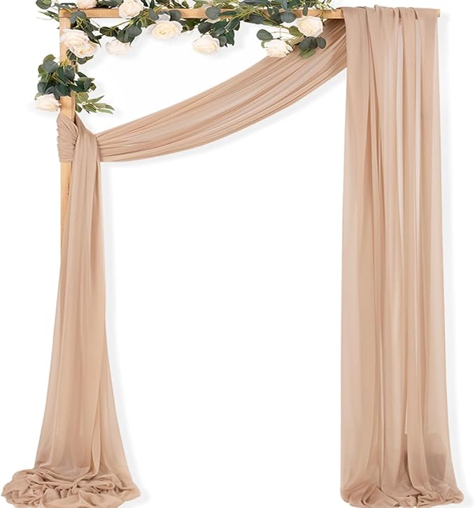 MLMC Nude Wedding Arch Draping Fabric 1 Panel 29" x 20 FT Extra Long Gauze Drapes Sheer Backdrop Curtains 6.6 Yards Outdoor Drapery Panels for Wedding Anniversary Ceiling Decoration