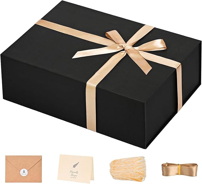 LIFELUM Gift Box 13.5''x10''x4'' Large Black Gifts Boxes with Magnetic Lids Luxury Birthday Gift Box for Groomsman Proposal Gifts Contains Card, Ribbon, Filler