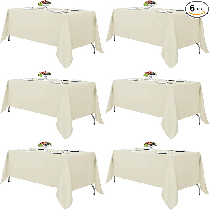 Fitable Ivory Rectangle Tablecloths for 6 Foot Tables, 6 Pack - 70 x 108 Inches - Stain Resistant and Washable Table Clothes, Polyester Fabric Table Covers for Wedding, Party, Banquet, Buffect