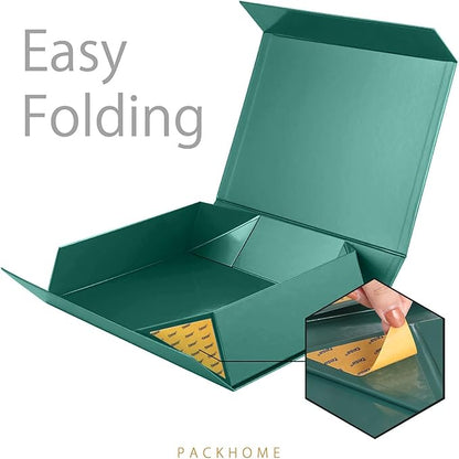 PACKHOME 6 Large Gift Boxes 13.5x10x3.5 Inches, Sturdy Shirt Boxes with Magnetic Lids for Multiple Occasions (Glossy Green)