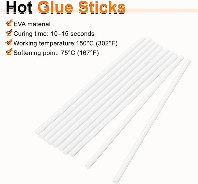 HARFINGTON 10pcs Hot Glue Sticks 0.28" Dia x 9.84" Long EVA Mini Hot Melt Adhesive Glue Stick for Hot Melt Gun Wood Plastic Glass Flowers Fabrics Foam, White