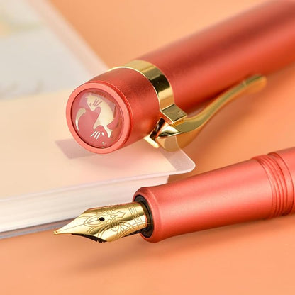 Hongdian M2 Mini Fountain Pen with Extra Fine Soft Golden Nib, Sleek Shape Aluminium Short Pocket Travel Pen (Orange Red)