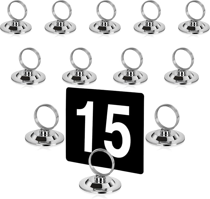 New Star Foodservice 23398 Ring-Clip Table Number Holder/Number Stand/Place Card Holder, Set of 12, 1.5-Inch