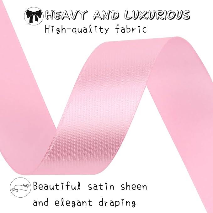 Pink Solid Satin Ribbon 1 Inch 50 Yards Solid Polyester Fabric Ribbon for Gift Wrapping Wedding Christmas Baby Shower Birthday Party Decoration Handmade Immortal Flower Craft