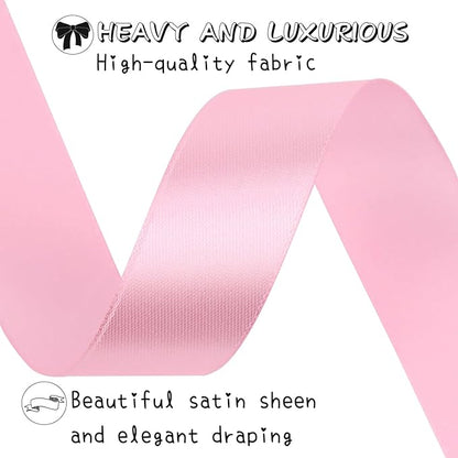 Pink Solid Satin Ribbon 1 Inch 50 Yards Solid Polyester Fabric Ribbon for Gift Wrapping Wedding Christmas Baby Shower Birthday Party Decoration Handmade Immortal Flower Craft
