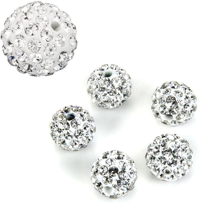 25pcs Adabele Grade A Suncatcher Crystal Rhinestone Pave Loose Beads 6mm Clear White Polymer Clay Disco Ball Spacers Compatible with Shamballa All Craft Jewelry Making DB6-1