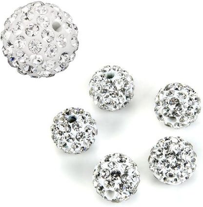 25pcs Adabele Grade A Suncatcher Crystal Rhinestone Pave Loose Beads 6mm Clear White Polymer Clay Disco Ball Spacers Compatible with Shamballa All Craft Jewelry Making DB6-1