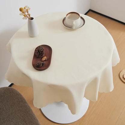 Small Round Beige Tablecloth 36 Inch Polyester Fabric Washable Table Cover Decorative Wrinkle Resistant Solid Color Table Cloth for Dining Party Wedding Camping
