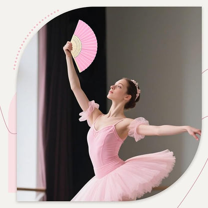 JOHOUSE 12 PCS Paper Folding Hand Fans, 8.3 Inch Pink Paper Fans Handheld Portable for Wedding, Outdoor Party Favors, Bridal Baby Shower DIY Crafts Photography Prop Pink Party Decorations