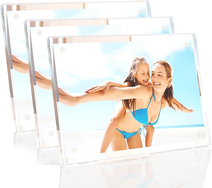 HELPLEX Picture Frames, 3 Pack 4x6 inch Acrylic Picture Frame Clear 4 x 6 Photo Frames Magnetic Picture Frames Ready for Tabletop Display, Effectively Protect Photos from Fading and Yellowing