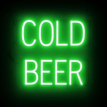 SpellBrite COLD BEER Sign | Beer-Related Sign with Neon Look, Green LED Light Source | 16.8" x 15.0"