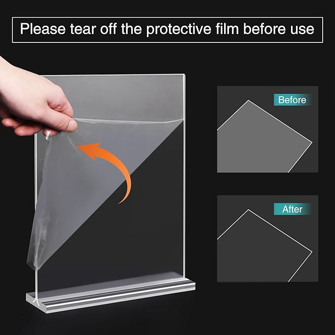 Relx 18 Pack Acrylic Sign Holder 8.5 x 11, Vertical T Shape Plastic Sign Holder with Base, Double-Sided Clear Tabletop Plexiglass Flyer Stands for Restaurant Office Store Home Picture Frame Display