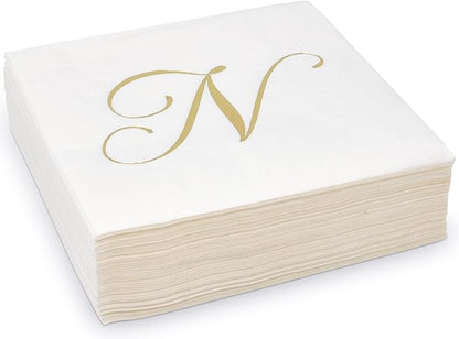 Gift Boutique 100 Gold Monogram Cocktail Napkins Letter N Disposable Paper Pack Elegant Metallic Golden Foil Hand Napkin for Powder Room Wedding Holiday Birthday Party Baby Shower Decorative Towels