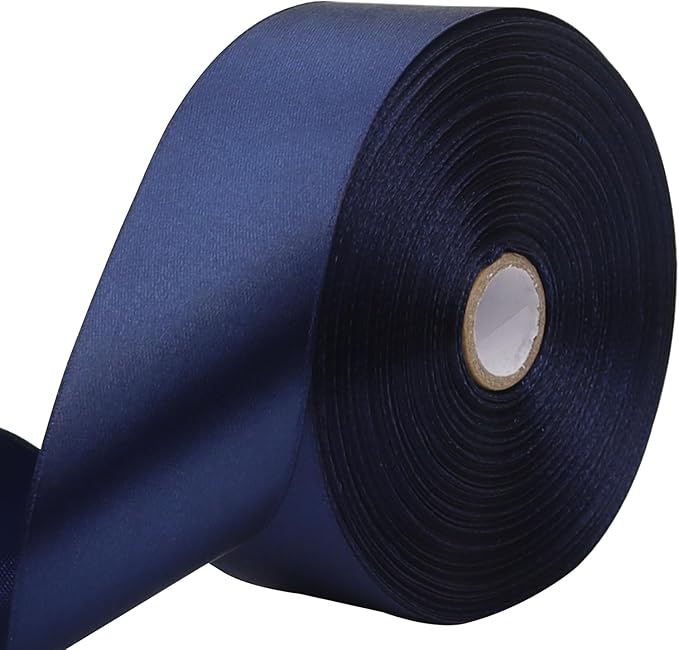 Deep Blue Solid Satin Ribbon 1-1/2 Inch 50 Yards Solid Polyester Fabric Ribbon for Gift Wrapping Wedding Christmas Baby Shower Birthday Party Decoration Handmade Immortal Flower Craft