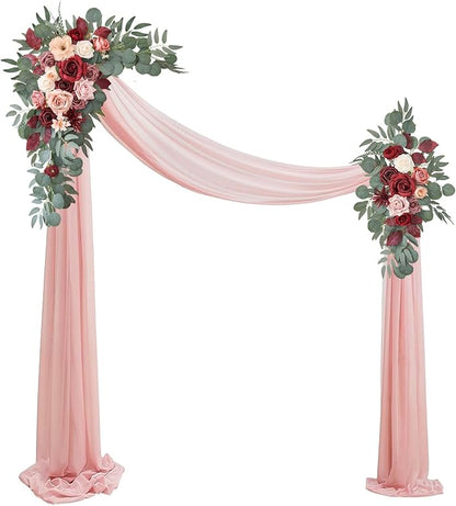 Artificial Wedding Arch Flowers Kit(Pack of 3),2Pcs Artificial Flower Arch Decor,1Pcs Sheer Drape for Wedding Ceremony Arbor for WeddingCeremony (Cream red)