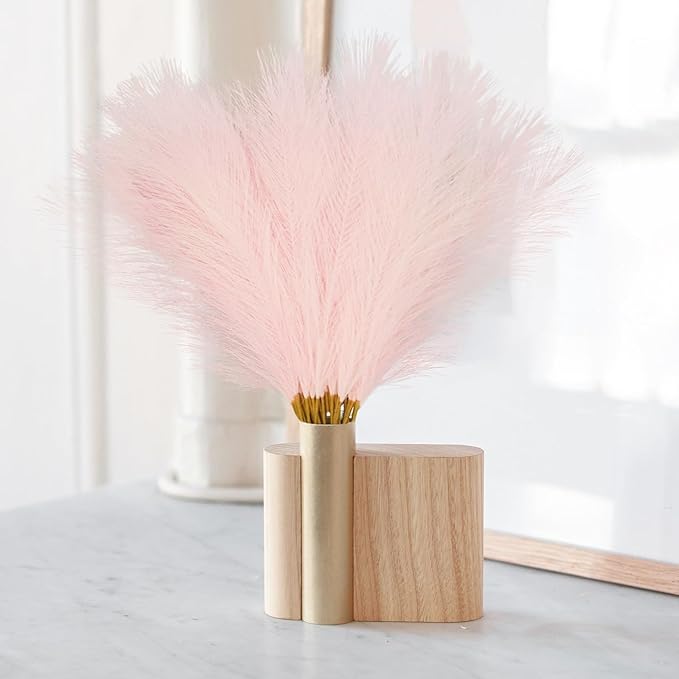 50pcs Pink Faux Pampas Grass Decor, 21.6" Short Artificial Pompous Grass Floral Fake Pompas Grass Branches Vase Filler Flower Arrangement for Home Wedding Boho Decor