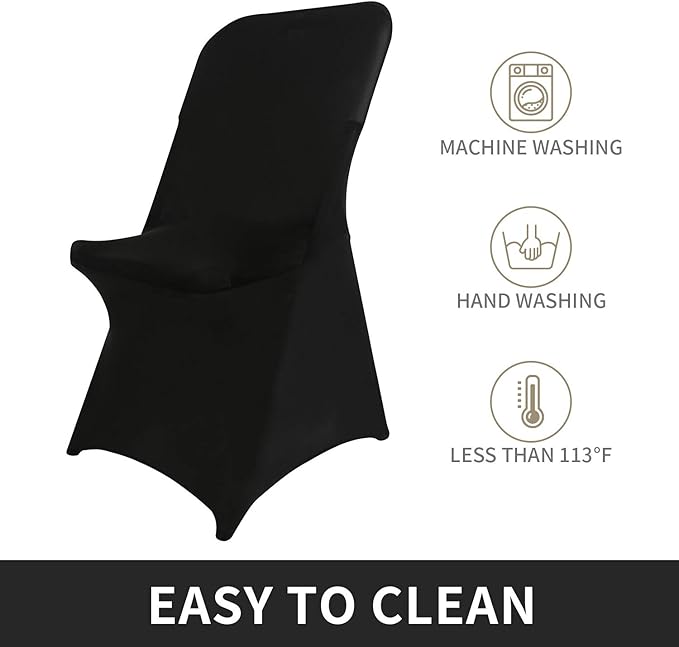 Peomeise Stretch Spandex Folding Chair Cover for Wedding Party Dining Banquet Event (Black,6pcs)