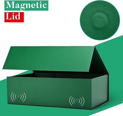 LIFELUM 5 Pack Christmas Gift Boxes Large Green Boxes of Gifts 13.85 x 8.35 x 4.45 inch Gift Boxes Storage Gift Boxes with Strong Magnetic Lid for Presents Contains Card, Ribbon, Filler,Sticker