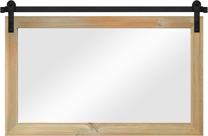 COGOOD Farmhouse Barn Door Mirror - 41 x 26 Rustic Wood Framed Wall Mirror for Bathroom, Living Room, Entryway Wall Decor (Burlywood)