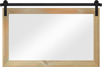 COGOOD Farmhouse Barn Door Mirror - 41 x 26 Rustic Wood Framed Wall Mirror for Bathroom, Living Room, Entryway Wall Decor (Burlywood)