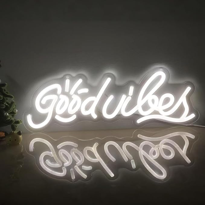good vibes only neon sign for Backdrop wall decor,Cool White LED Neon vibes Sign, dimmable and USB powered,good vibes light up sign for gifts,party,club,Kids,Adults, vibe signs size:15.75 * 5.98In