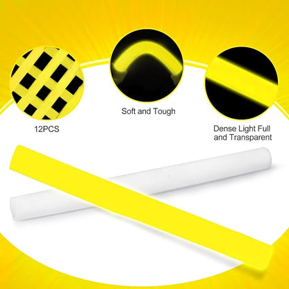 Glow Foam Sticks Bulk, 24 Pcs Yellow Giant LED Light Up Sticks 3 Modes Flashing Glowing Baton Wands Party Supplies for Easter, Wedding, Raves,Concert,Birthday,Christmas, Halloween