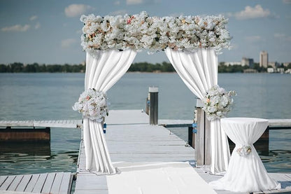Joydeco White Backdrop Curtains for Parties, Photography Backdrop Drapes for Wedding Decorations Birthday, Wrinkle Free Polyester 5ft x 8ft Fabric Drape 2 Panels with Rod Pockets