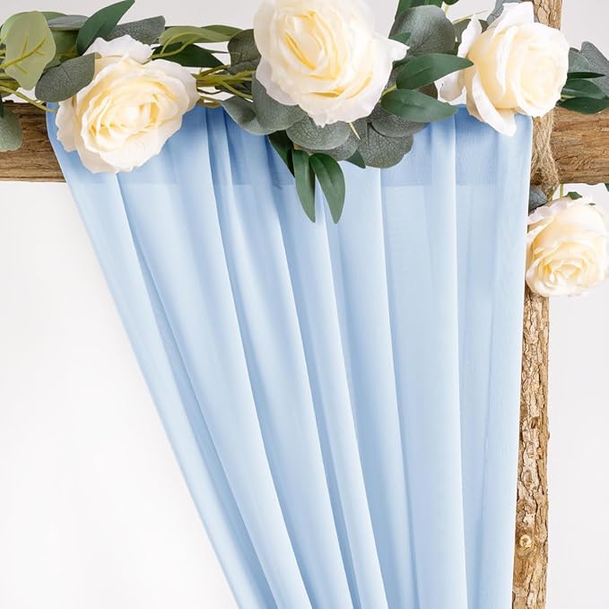 Socomi Wedding Arch Draping Fabric 3 Panels 29" x 19Ft Baby Blue Sheer Chiffon Curtain Drapes 6 Yards for Wedding Ceremony Birthday Party Decoration