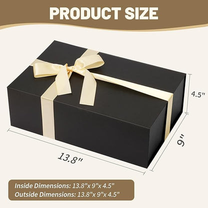Rinrda 5 Pack Large Black Gift Box,13.75"x9"x4.5", Gift Boxes with Magnetic Lids for Presents Closure Gift Packing for Birthday,Christmas, Halloween,Wedding,Bridal Gifts,Mother's Day Gift Packging