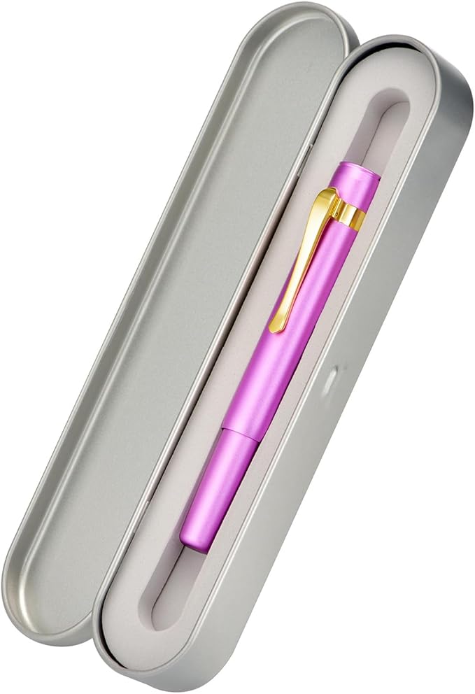Hongdian M2 Black Forest Mini Fountain Pen, Medium Soft Golden Nib & Sleek Shape Aluminium Short Pocket Travel Pen (Lilac Purple)