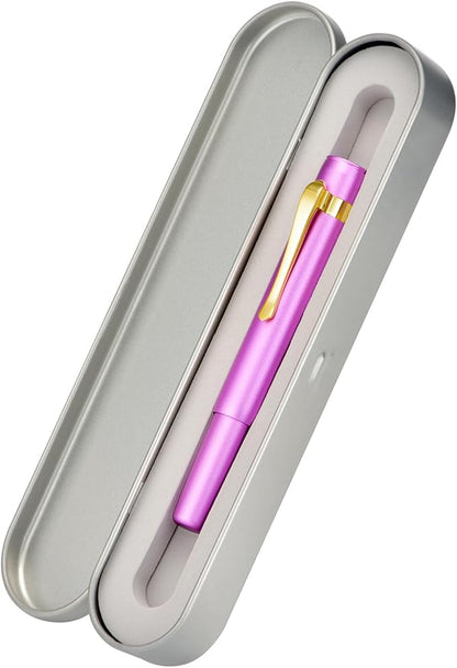 Hongdian M2 Mini Fountain Pen with Extra Fine Soft Golden Nib, Sleek Shape Aluminium Short Pocket Travel Pen (Lilac Purple)