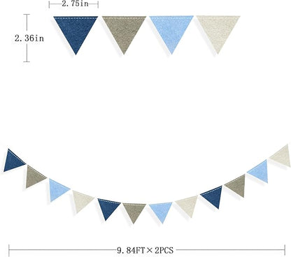 Dusty Blue Party Decoration Gray Blue Felt Hanging Triangle Mini Bunting Pennant Banner Flag for Baby Shower Birthday Wedding Nautical Ahoy Achor Bridal Shower Engagement Party Classroom Nursery Decor