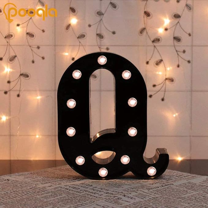 Decorative LED Illuminated Letter Marquee Sign - Alphabet Marquee Letters with Lights For Wedding Birthday Party Christmas Night Light Lamp Home Bar Decoration Q, Black