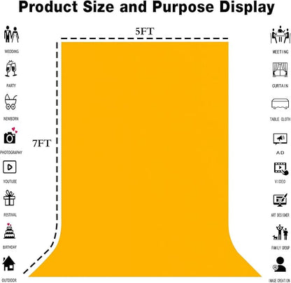 8x10FT Soft Pure Yellow Backdrop Screen Photo Backdrop Video Recording Curtain Party Decor Photography Studio Props
