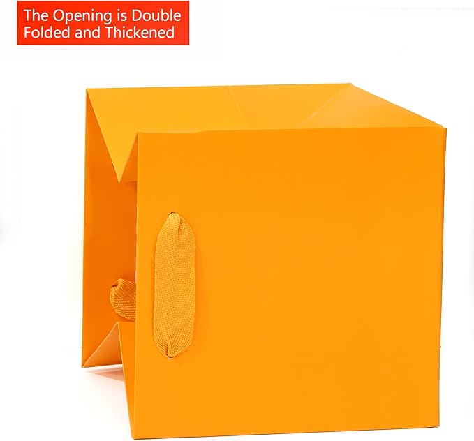 Orange Paper Gift Bag Small Square Bottom Kraft Paper Bags with Handles for Halloweens Wedding Baby Shower Birtyday Party (Orange, 6 x 6 x 6 in, 10 CT)