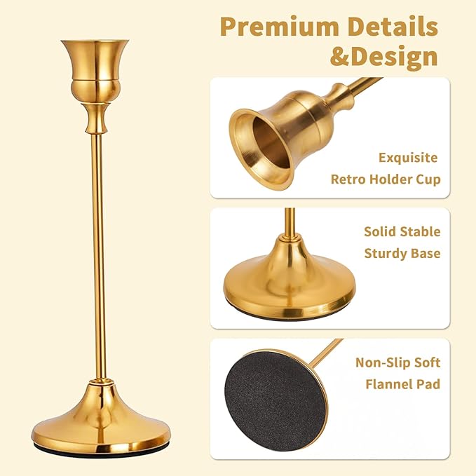 CHILL RECIPE Candlestick Holders Gold Taper Candle Holders, 12 PCS Candle Sticks Holders for Home Decor Table Centerpiece Wedding Housewarming Festival
