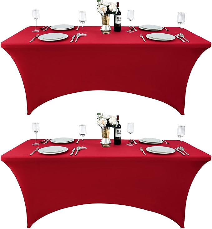 2-Pack 8ft Spandex Table Covers for Rectangle Folding Tables - Washable Elastic Tablecloth - Ultimate Fitted Table Protector for Birthday Parties, Trade Shows, Banquet