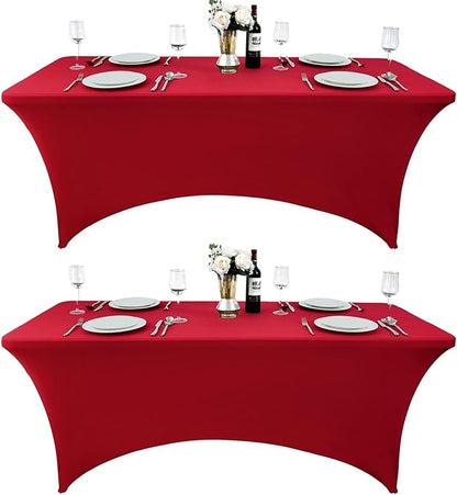 2-Pack 8ft Spandex Table Covers for Rectangle Folding Tables - Washable Elastic Tablecloth - Ultimate Fitted Table Protector for Birthday Parties, Trade Shows, Banquet