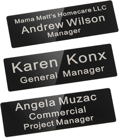 Custom Engraved Name Tag Badge for Business Personalized Identification with Pin or Magnetic Backing Aluminum ID Badge (Black/White, 1" x 3")