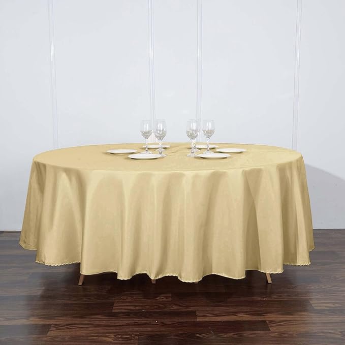 Efavormart Round Tablecloth, 108 Inch Stain & Wrinkle Resistant Washable Table Cloth, Decorative Polyester Fabric Table Cover for Banquet, Wedding, Dining- Champagne