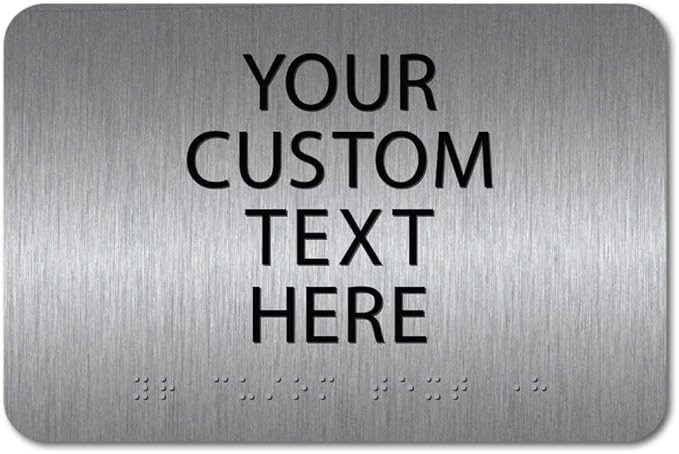 ALPHA DOG ADA SIGNS Custom ADA Compliant Braille Sign, 6"x9" Room Identification Plaque, Tactile Text, Raised Letters, Personalized 4-Line, Indoor/Outdoor, USA-Made (Brushed Stainless)
