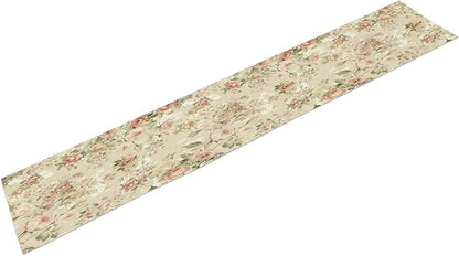 Lovely Rose Table Runner, Red and White Vintage Rose Delicate Floral Natural Pattern Long Table Restaurant Kitchen Holiday Party Decoration,13in（33cm） W * 108in（274cm） L
