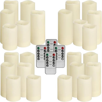 Set of 24 Waterproof Outdoor Flameless Candles, LED Candles with 4 Remote and Timer,(H 4" 5" 6" x D 2.2"),for Halloween Wedding Festiv